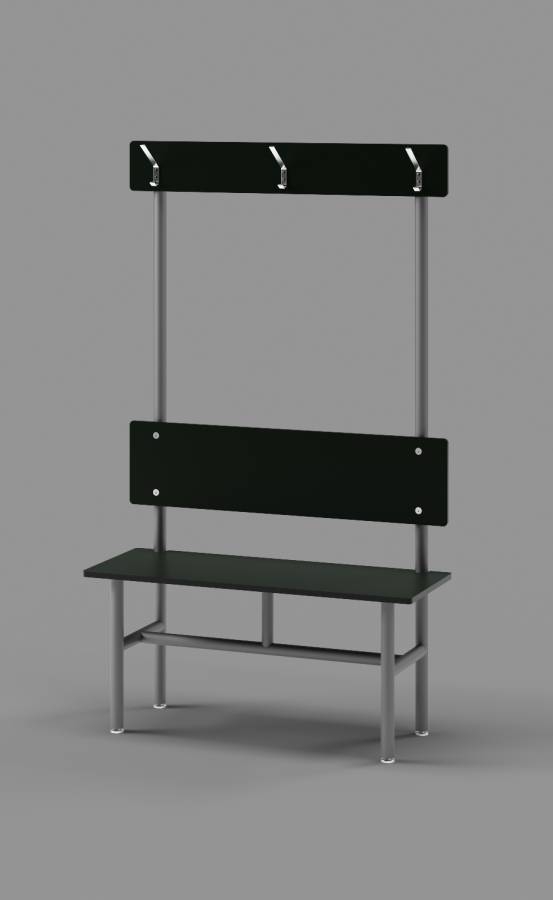 Black Single Bench with Clothes Hooks