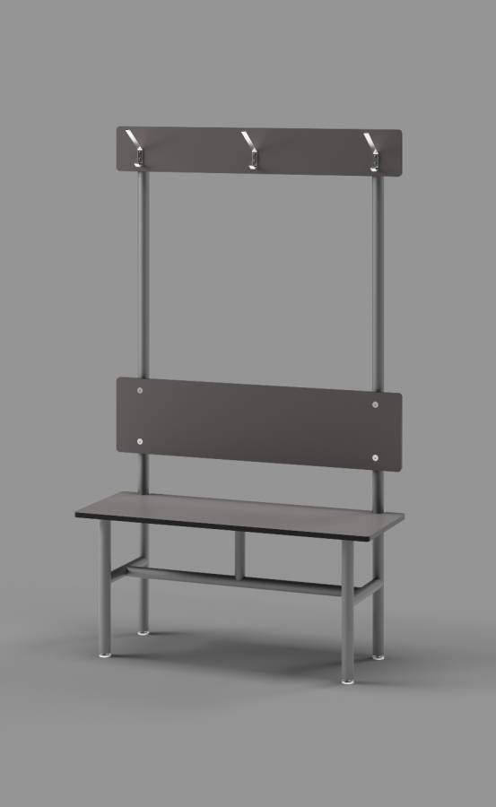 Slate Grey Single Bench with Clothes Hooks